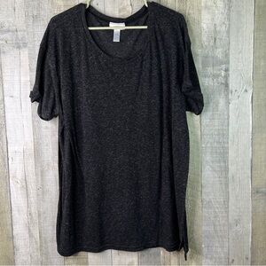 Just Be 3X Linen polyester Blend Black Variegated T-Shirt Rolled Short Sleeve